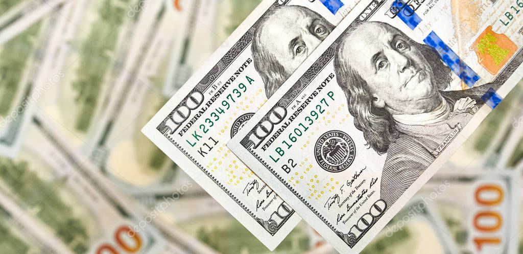 Money  close up. American dollar and euro bills.