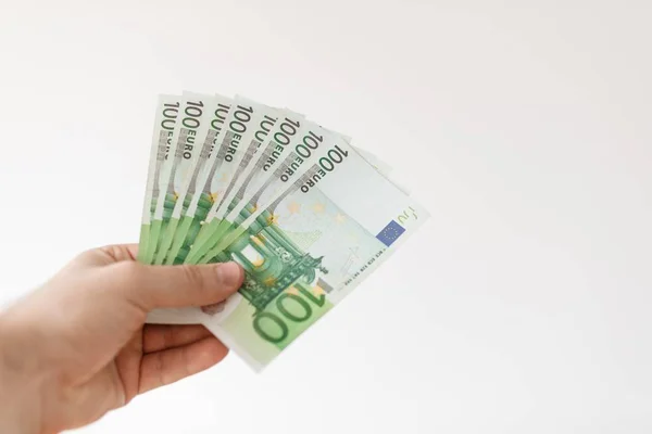 Banconote Euro Mano Maschile Fondo Cassa Euro — Foto Stock