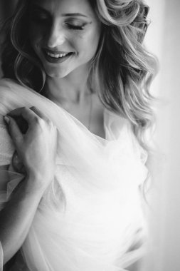 Sabah hazırlık. Makyaj. Muhteşem gelin portre. güzel gelin fotoğraf .