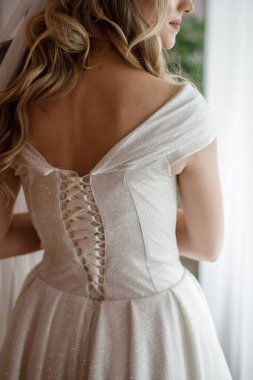 Sabah hazırlık. Makyaj. Muhteşem gelin portre. güzel gelin fotoğraf .