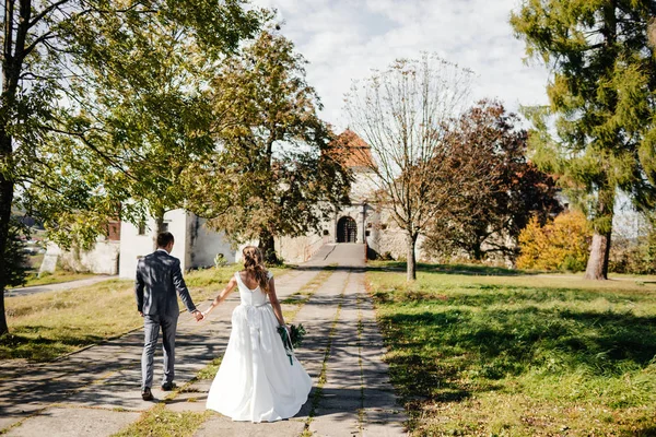 Nevěsty Ženicha Svatební Den Svatební Pár Hezká Nevěsta Ženich Stylový — Stock fotografie