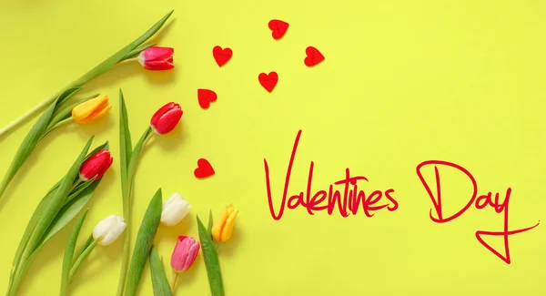 Кольорові Тюльпани Прекрасні Tulip Квіти Композиції День Святого Валентина Або — стокове фото