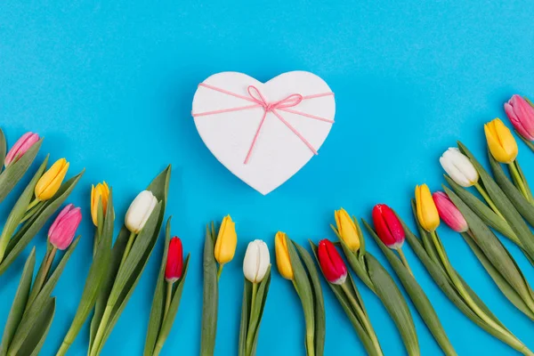 Kolorowe Tulipany Tulip Piękne Kwiaty Składu Dzień Walentynki Lub Matki — Zdjęcie stockowe