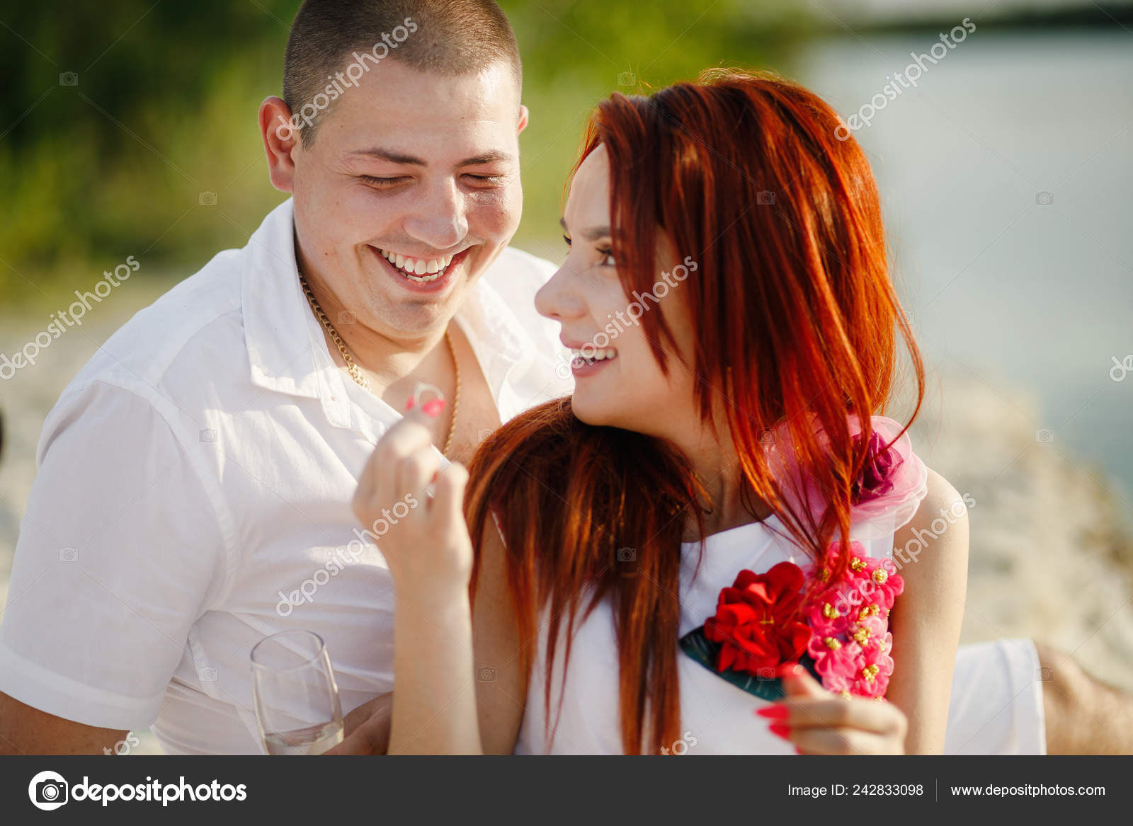 Happy Couple Beach Valentine Day Romantic Couple Stock Photo