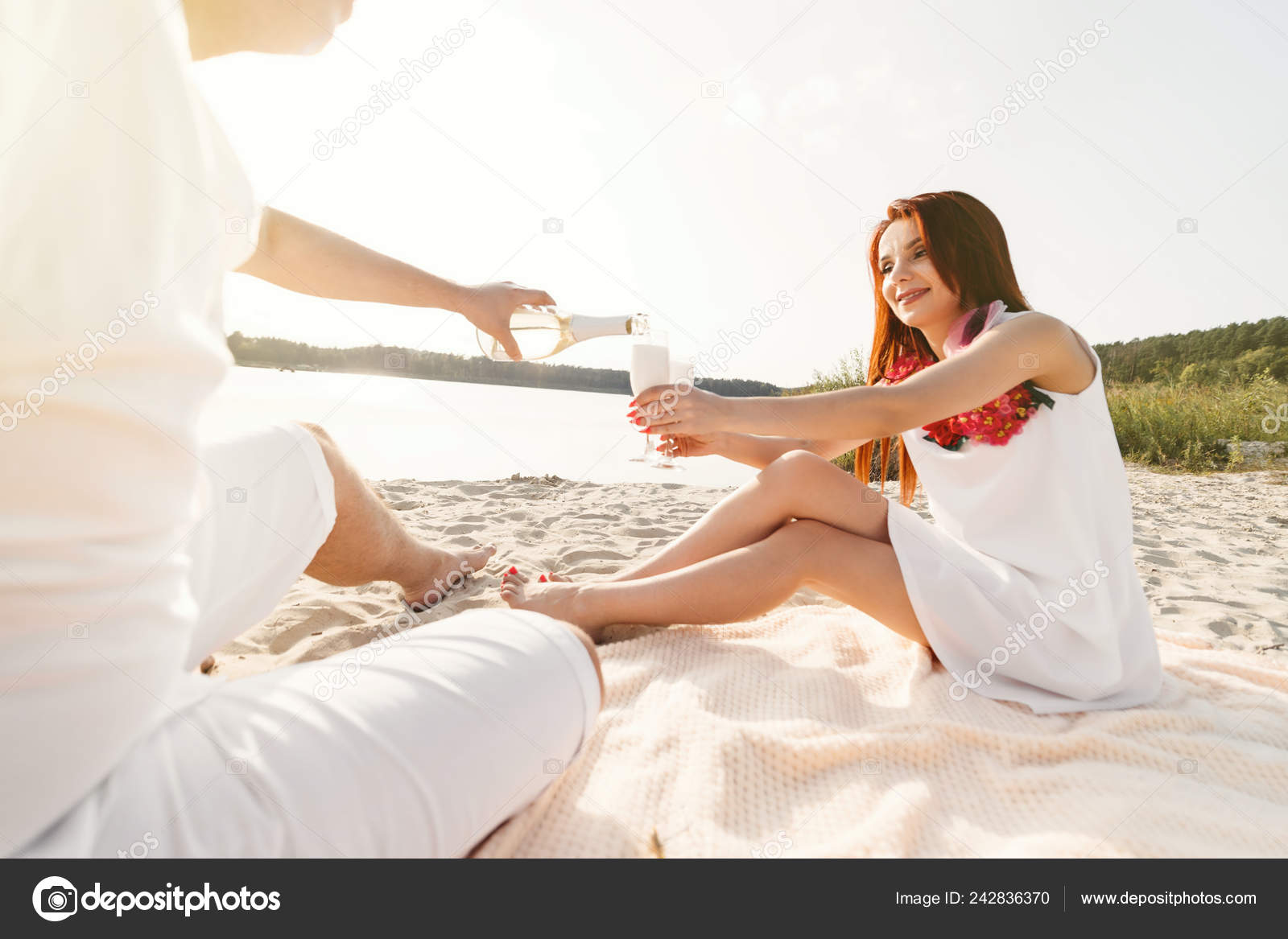 Happy Couple Beach Valentine Day Romantic Couple Stock Photo