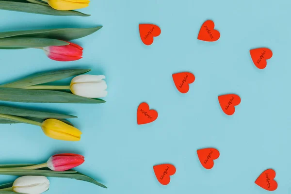 Spring Tulips Flowers Concept Inglês Dia Dos Namorados Dia Mulher — Fotografia de Stock