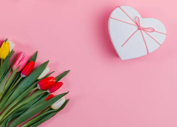 Conceito Dia Dos Namorados Tulipas Dia Dos Namorados Feriado Cartão — Fotografia de Stock