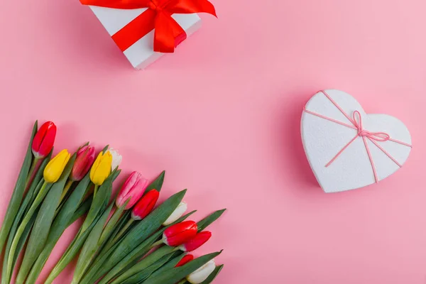 Valentine's day concept. Valentine's Day tulips. Holiday greeting card for Valentine's Day, Woman's Day, Mother's Day.