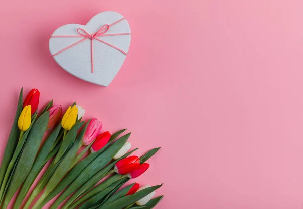 Conceito Dia Dos Namorados Tulipas Dia Dos Namorados Feriado Cartão — Fotografia de Stock