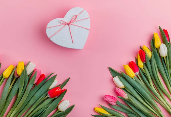 Conceito Dia Dos Namorados Tulipas Dia Dos Namorados Feriado Cartão — Fotografia de Stock