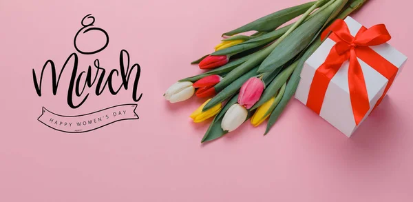 Spring Tulips Flowers Concept Inglês Dia Dos Namorados Dia Mulher — Fotografia de Stock