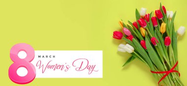 Mother's day holiday. Women's day poster or banner . International Women's Day on 8 March design. Tulips Flowers on background. clipart