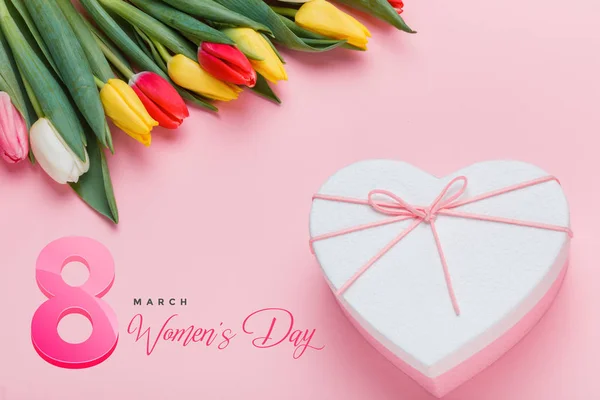 Mother\'s day holiday. Women\'s day poster or banner . International Women\'s Day on 8 March design. Tulips Flowers on background.