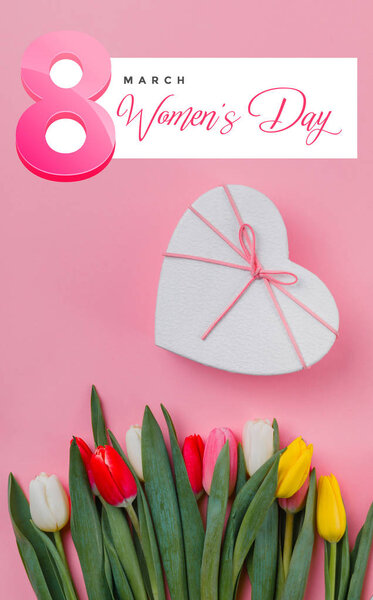 Mother's day holiday. Women's day poster or banner . International Women's Day on 8 March design. Tulips Flowers on background.