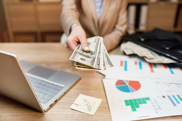 Businesswoman Cash Hand Holding Dollar Money — Stock Photo, Image