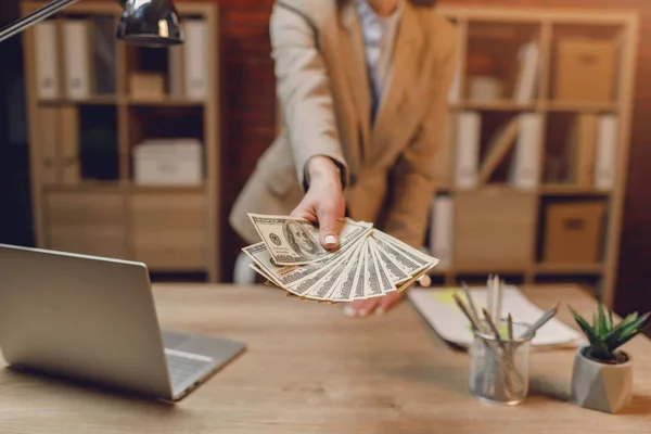 Businesswoman Cash Hand Holding Dollar Money — Stock Photo, Image