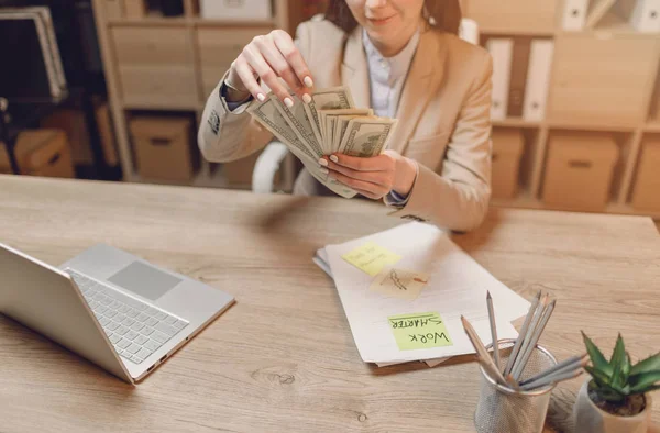 Businesswoman Cash Hand Holding Dollar Money — Stock Photo, Image