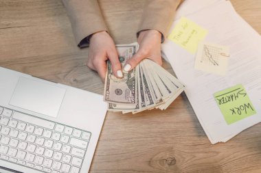 İşkadını nakit. Doları para tutan el.