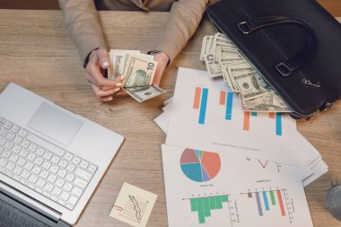 İşkadını nakit. Doları para tutan el.
