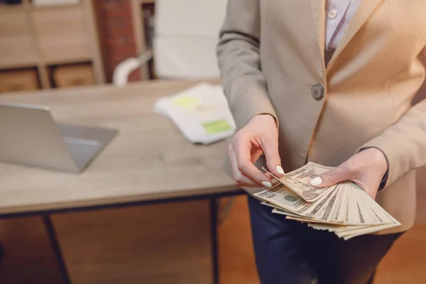 Businesswoman Cash Hand Holding Dollar Money — Stock Photo, Image