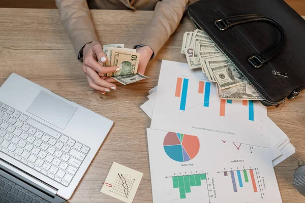 Businesswoman with cash. Hand holding dollar money.