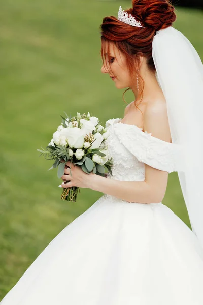 Jour Mariage Mariée Mode Portrait Une Belle Mariée Sexy Robe — Photo