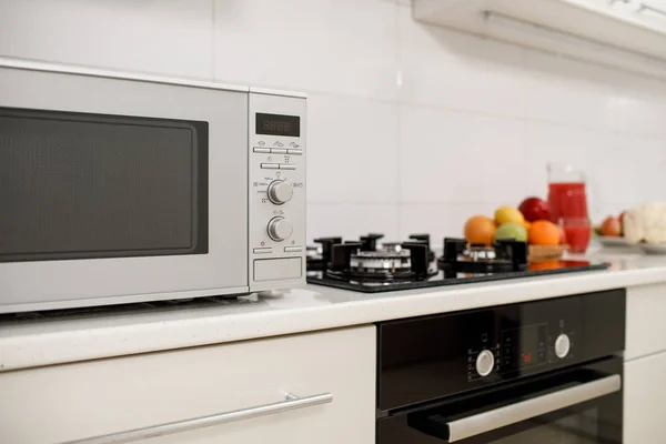 Interior Cocina Moderna Cocina Interior Con Horno Eléctrico Microondas — Foto de Stock