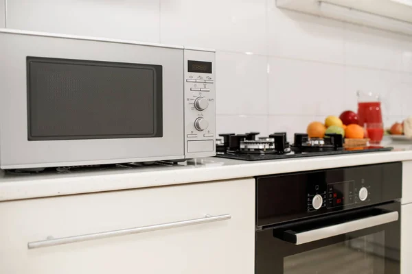 Interior Cocina Moderna Cocina Interior Con Horno Eléctrico Microondas — Foto de Stock