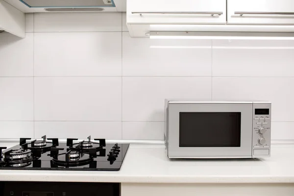 Interior Cozinha Moderna Interior Cozinha Com Forno Elétrico Microondas — Fotografia de Stock