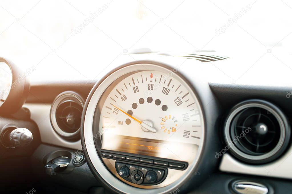 Modern car interior on background,close up .