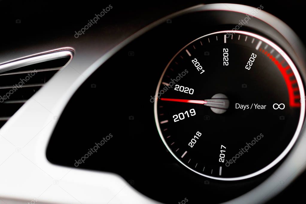Luxury car interior details. The dashboard in the car. Speedometer.