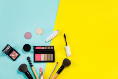 makyaj kozmetik fırçalar ve beyaz arka plan diğer temel. Güzellik. Moda Makyaj Kozmetik Seti.