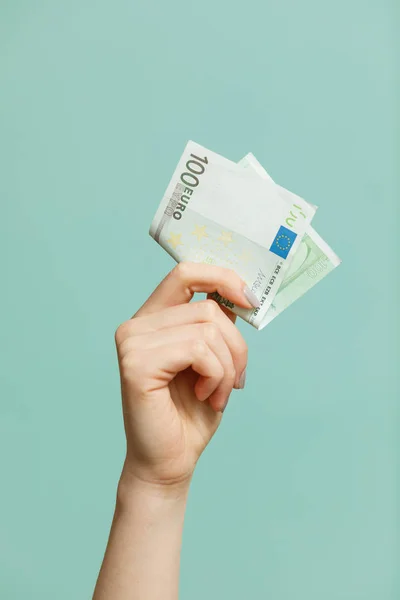 Geschäfts Und Finanzkonzept Bares Geld Frau Hält Euro Geldscheine Der — Stockfoto