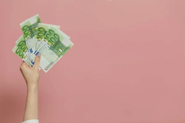 Geschäfts Und Finanzkonzept Bares Geld Frau Hält Euro Geldscheine Der — Stockfoto