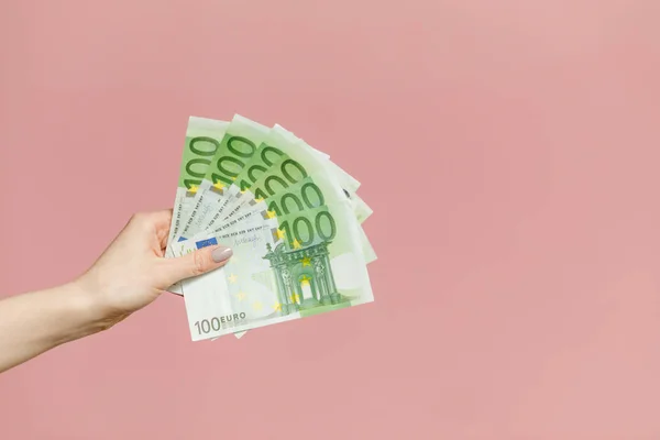 Geschäfts Und Finanzkonzept Bares Geld Frau Hält Euro Geldscheine Der — Stockfoto