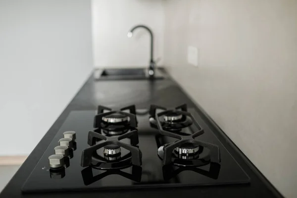 Interior Casa Estilo Moderno Cocina Moderna Primer Plano Estufa Gas —  Fotos de Stock