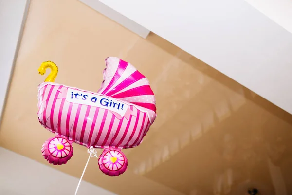Ballonger Närbild Flickor Ballong Ord Rosa Bakgrund — Stockfoto