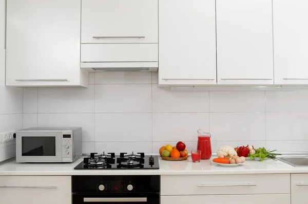 Interior Cocina Moderna Cocina Interior Con Frutas Verduras —  Fotos de Stock