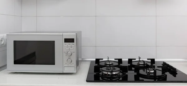 Moderne Keuken Interieur Keuken Interieur Met Elektrische Magnetronoven — Stockfoto