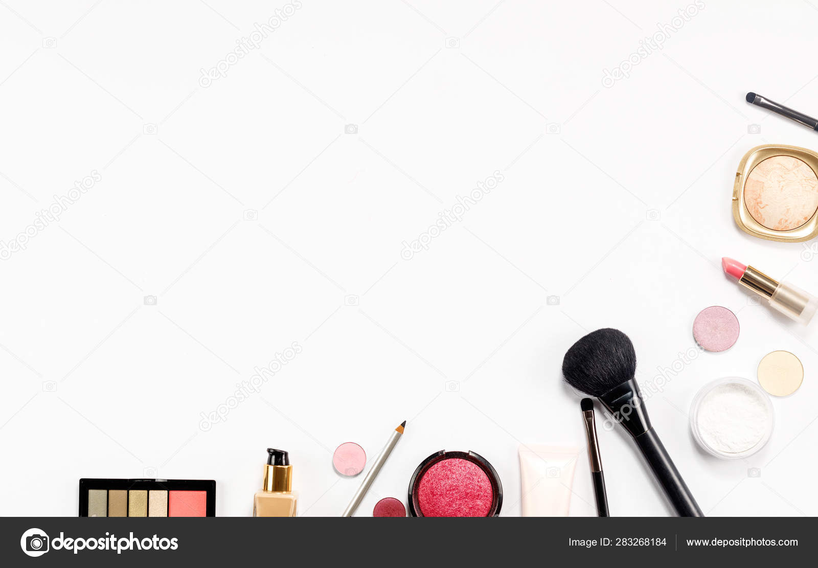 Makeup pattern background of beauty product on colorful background