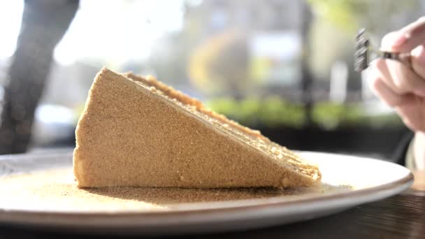 Fille Manger Gâteau Dans Café — Video