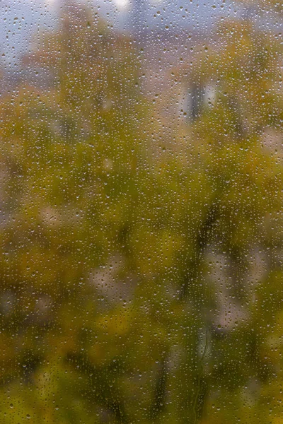 Herbst Glasfenster Mit Regentropfen Hintergrund — Stockfoto