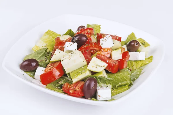 Close Shot Delicious Greek Salad Olives Feta Cheese — Stock fotografie