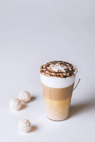 Fancy Latte Coffee Glass Jar — Stock Photo, Image