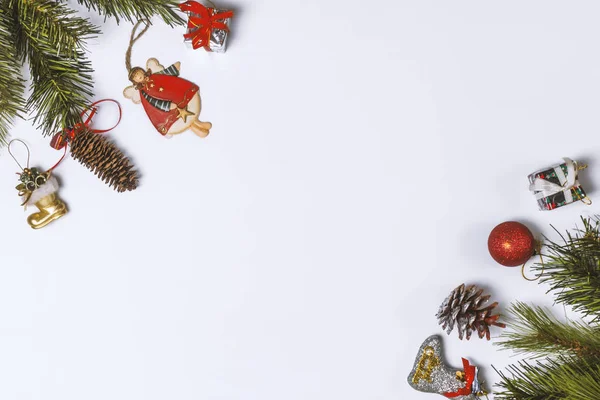 Marco Navidad Decorado Con Copos Nieve Sobre Fondo Blanco Con — Foto de Stock