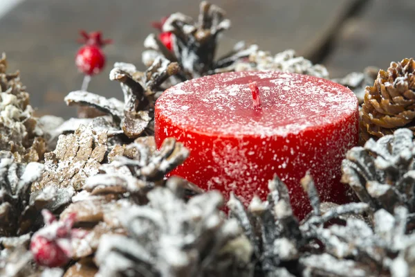 Cenário Festivo Natal Ano Novo Com Uma Vela — Fotografia de Stock