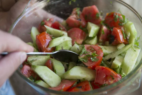 Ensalada Casera Fresca Primer Plano Comida —  Fotos de Stock