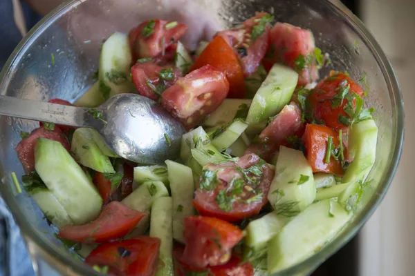 Frischen Hausgemachten Salat Lebensmittel Nahaufnahme — Stockfoto