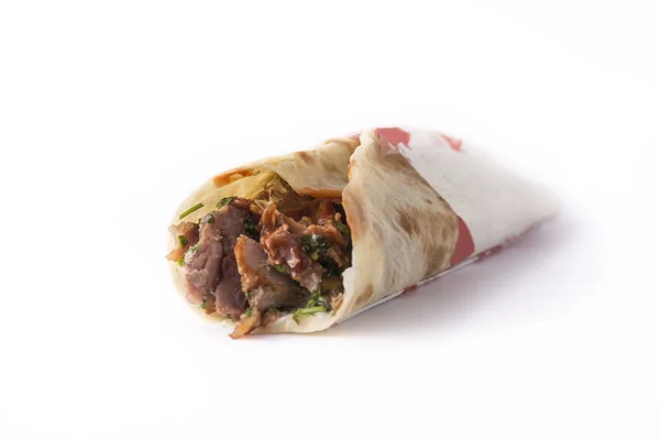 Sabroso Sándwich Shawarma Aislado Sobre Fondo Blanco — Foto de Stock
