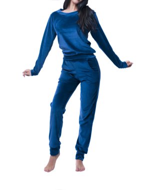 kız beyaz zemin üzerine mavi spor giyim